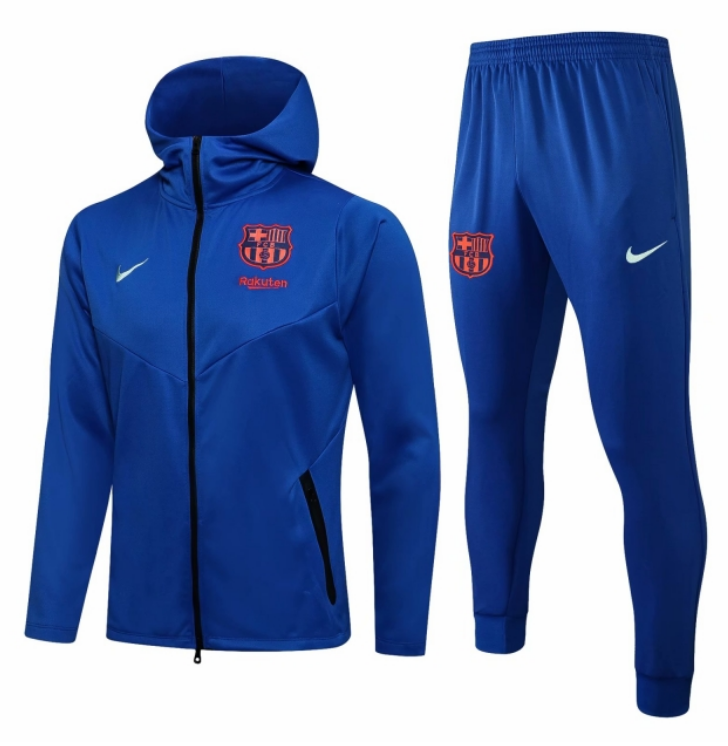 2021/22 Barcelona Blue Training Kits Hoodie Jacket with Trousers